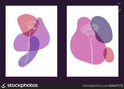 Abstract background with plants and shapes. Hand drawn botanical elements. Vector art