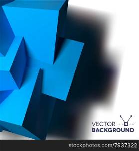 Abstract background with realistic 3D overlapping blue cubes on the left