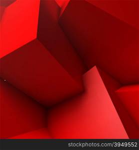 Abstract background with realistic overlapping red cubes