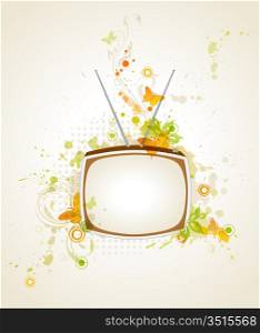 abstract background with retro tv and floral ornament
