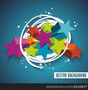 Abstract background with stars and ribbon. 3D Vector Design.