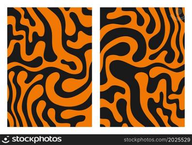 abstract background with stripes of tiger skin. Dark stripes of tiger on orange background. A4 3D template for cover or calendar. Vector