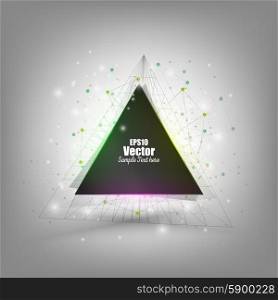 Abstract background with triangle banner. Connection background with place for text. Molecule structure, background for communication, vector illustration.