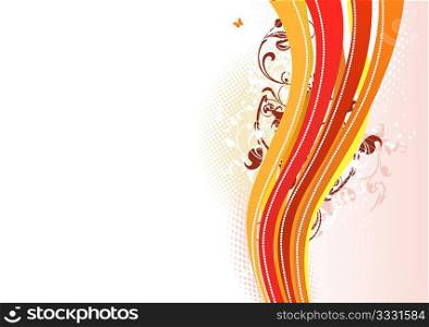 Abstract background with waves, ribbons and floral ornaments . Vector illustration.