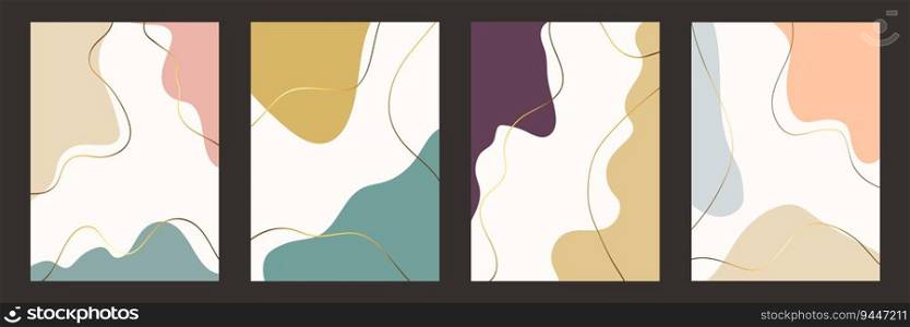 Abstract backgrounds isolated in frames. Abstract set. Pastel colors. Various abstract shapes. Smooth lines and shapes. Vector art