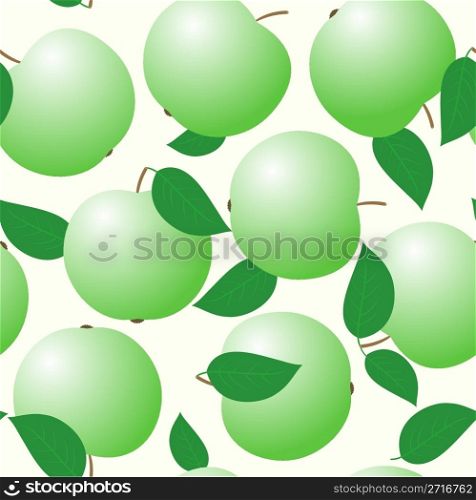 Abstract backgrounds with green apples and leaf. Seamless pattern. Vector illustration.