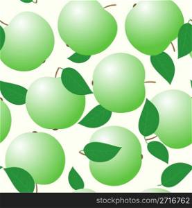 Abstract backgrounds with green apples and leaf. Seamless pattern. Vector illustration.