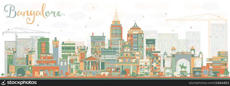 Abstract Bangalore Skyline with Color Buildings. Vector Illustration. Business Travel and Tourism Concept with Historic Buildings. Image for Presentation Banner Placard and Web Site.