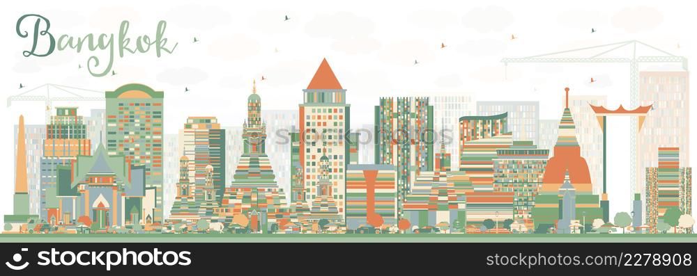 Abstract Bangkok Skyline with Color Landmarks. Vector Illustration. Business Travel and Tourism Concept with Bangkok City. Image for Presentation Banner Placard and Web Site.