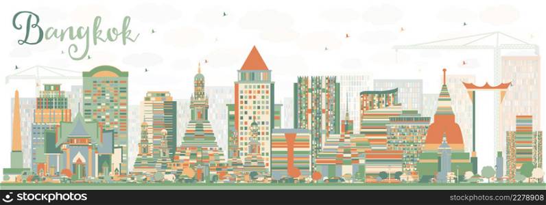 Abstract Bangkok Skyline with Color Landmarks. Vector Illustration. Business Travel and Tourism Concept with Bangkok City. Image for Presentation Banner Placard and Web Site.