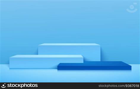 Abstract banner background for advertise product. Empty cube podium studio blue background for product display with copy space. Minimal showroom shoot 3d render. Vector EPS10