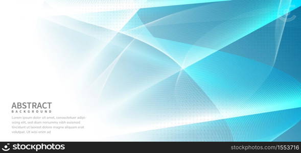 Abstract banner design blue wave line with halftone on white background. Vector illustration