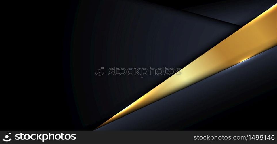 Abstract banner design template modern luxury blue and gold triangle overlapping layer on dark and shadow background. Vector illustration