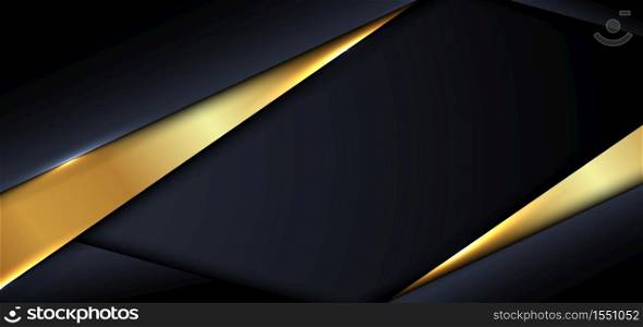 Abstract banner design template modern luxury blue and gold triangle overlapping layer on dark and shadow background. Vector illustration
