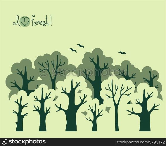 Abstract banner of green deciduous forest. Vector illustration.