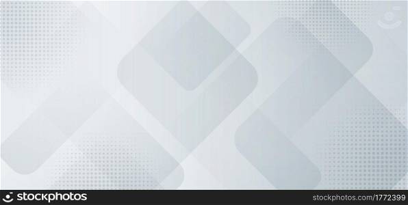 Abstract banner web template design background white and gray squares layered with halftone. Vector illustration