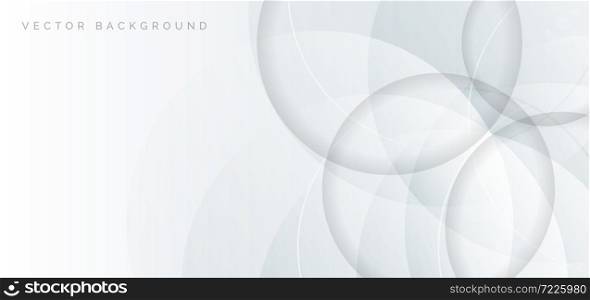 Abstract banner web white and gray geometric circles overlapping technology corporate concept background with space for your text. Vector illustration