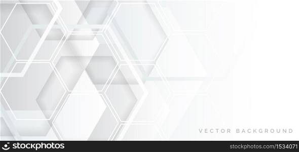 Abstract banner web white and gray geometric hexagon overlapping technology corporate concept background with space for your text. Vector illustration
