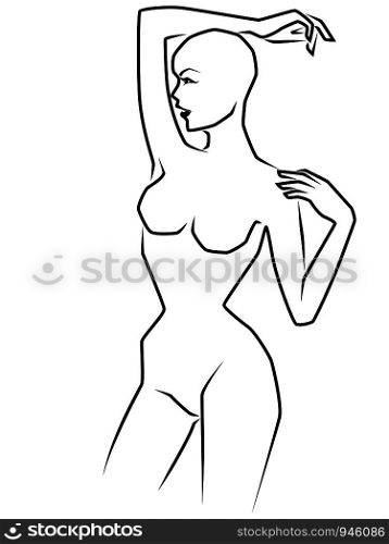 Abstract beautiful and elegant lady isolated on the white background, hand drawing outline