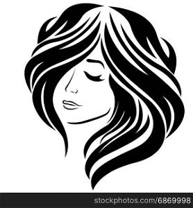 Abstract beautiful girl with closed eye and long stylish hair, vector illustration isolated on the white background
