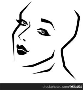 Abstract beautiful woman face, isolated on white background, hand drawing vector outline