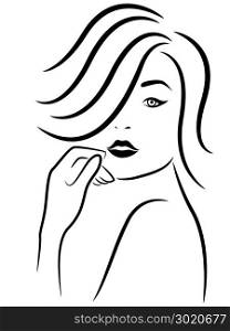 Abstract beautiful young woman portrait, hand drawing vector outline