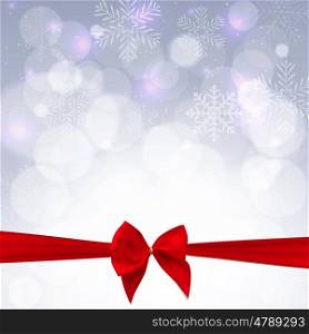 Abstract Beauty Christmas and New Year Background with Snow, Snowflakes, Ribbon and Bow. Vector Illustration EPS10