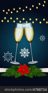 Abstract Beauty Merry Christmas and New Year Background with Glasses of Champagne. Vector Illustration EPS10. Abstract Beauty Merry Christmas and New Year Background with Gla