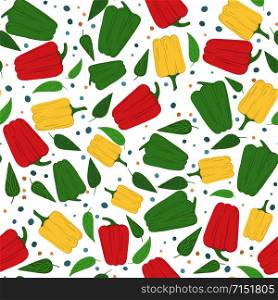 Abstract bell pepper seamless pattern on white background. Pepper hand drawn wallpaper. Design for fabric, textile print, wrapping paper, textile, restaurant menu. Vector illustration. Abstract bell pepper seamless pattern on white background.