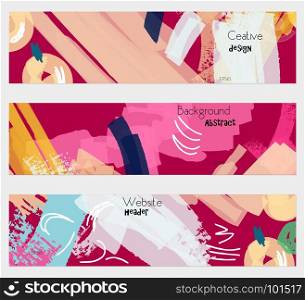 Abstract berries with rough bright pink banner set.Hand drawn textures creative abstract design. Website header social media advertisement sale brochure templates. Isolated on layer