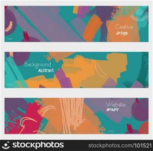 Abstract berries with rough orange green banner set.Hand drawn textures creative abstract design. Website header social media advertisement sale brochure templates. Isolated on layer