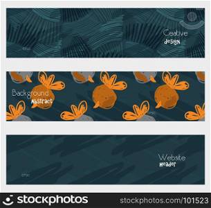 Abstract berries with rough scribbles orange gray banner set.Hand drawn textures creative abstract design. Website header social media advertisement sale brochure templates. Isolated on layer