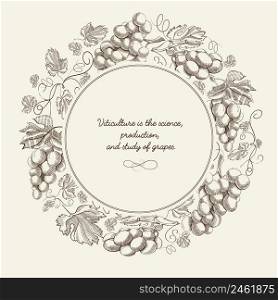 Abstract berry hand drawn poster with round frame bunches of grapes and inscription on light background vector illustration. Abstract Berry Hand Drawn Poster
