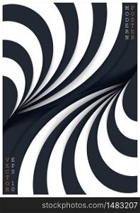 Abstract bicolour striped geometric poster. Black and white twisted paper cut layers. Vector 3D illustration. Abstract striped geometric poster. Black and white twisted paper cut layers. Vector 3D illustration