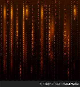 Abstract binary code on orange background of Matrix style