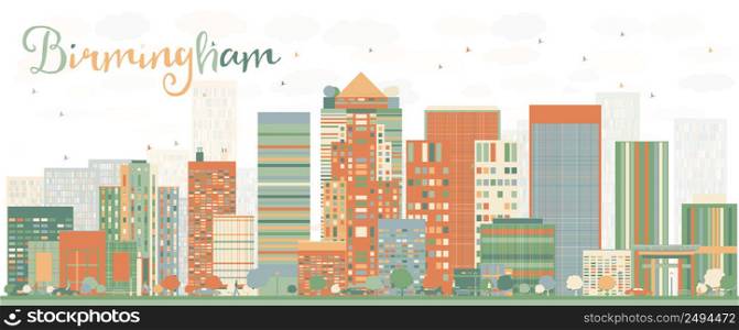 Abstract Birmingham Skyline with Color Buildings. Vector Illustration. Business Travel and Tourism Concept with Modern Architecture. Image for Presentation Banner Placard and Web Site
