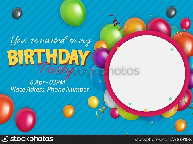 Abstract Birthday Party Invitation with Empty Place for Photo. Vector Illustration EPS10. Abstract Birthday Party Invitation with Empty Place for Photo. Vector Illustration