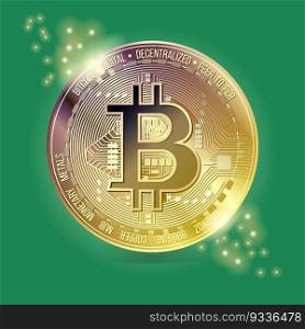 Abstract Bitcoin and Gold Concept Asset Investment Decisions, Risk Distributions, Safe Havens, of Investors. Investments in the form of VS. Bitcoin gold vector green background