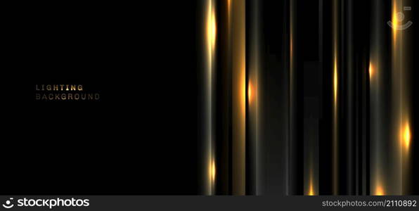 Abstract black and golden stripes slice layers pattern texture with lighting effect decoration on dark background. Luxury style. Vector illustration