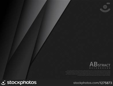 Abstract black and gray geometric overlapping dimension layers 3d paper dark background with space area for text. Vector illustration