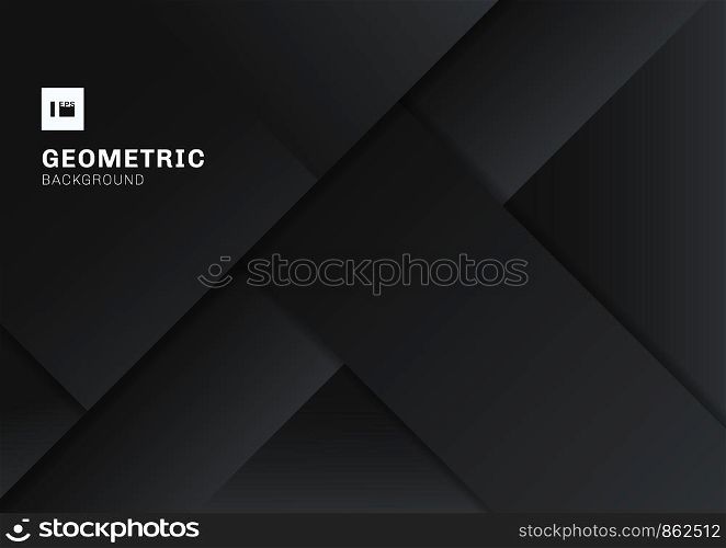 Abstract black and gray geometric shape overlapping 3D dimension background. Template modern flat material dark color. Vector illustration