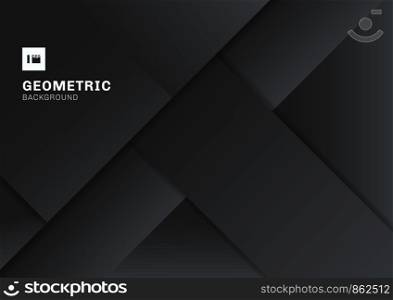 Abstract black and gray geometric shape overlapping 3D dimension background. Template modern flat material dark color. Vector illustration