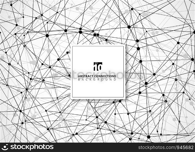 Abstract black and gray wireframe lines geometric connections with nodes on white background technology style. Vector illustration