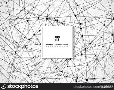 Abstract black and gray wireframe lines geometric connections with nodes on white background technology style. Vector illustration