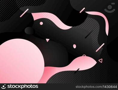 Abstract black and pink fluid or liquid gradient dynamic wave shape pattern with geometric element on dark background. Vector illustration