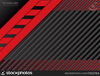 Abstract black and red metallic frame with stripe lines texture pattern technology innovation concept background. Vector illustration