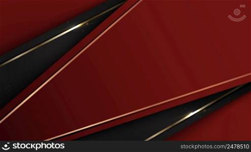 Abstract black and red stripes with shiny golden lines and lighting effect luxury background. Vector illustration
