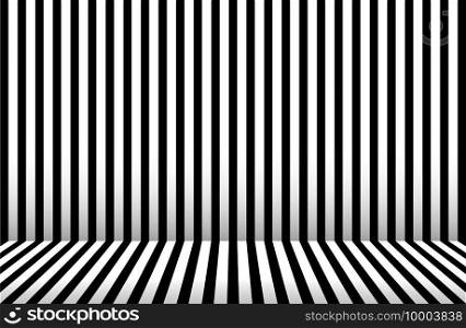 Abstract Black and white stripe background. Room studio with black and with wall and floor line design, illustration - vector