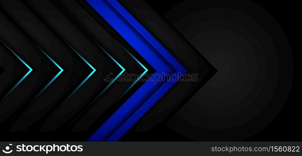 Abstract black arrow blue and black background with blue neon light. Technology concept. Vector illustration