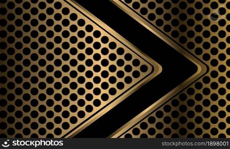 Abstract black arrow direction geometric on gold circle mesh design modern luxury technology futuristic background vector illustration.